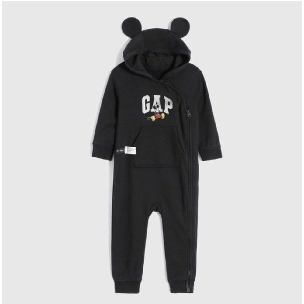 Gap x Disney Mickey Mouse Ear Hooded Romper Black Baby 3-6 Months Jumpsuit